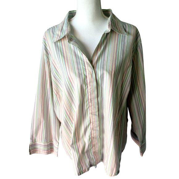 Villager Liz Claiborne Women's Multi Color Striped Long Sleeve Blouse Size 22W - Picture 1 of 10